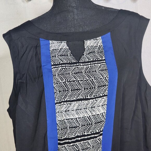 Coldwater Creek Black White Blue Slevless V Notch Native Print Poly Top Sz 1X 18 - Picture 5 of 16